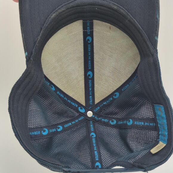 Costa Del Mar Hat Cap Snap Back Blue Palm Mesh Trucker Patch Tropical Fishing - Picture 8 of 11